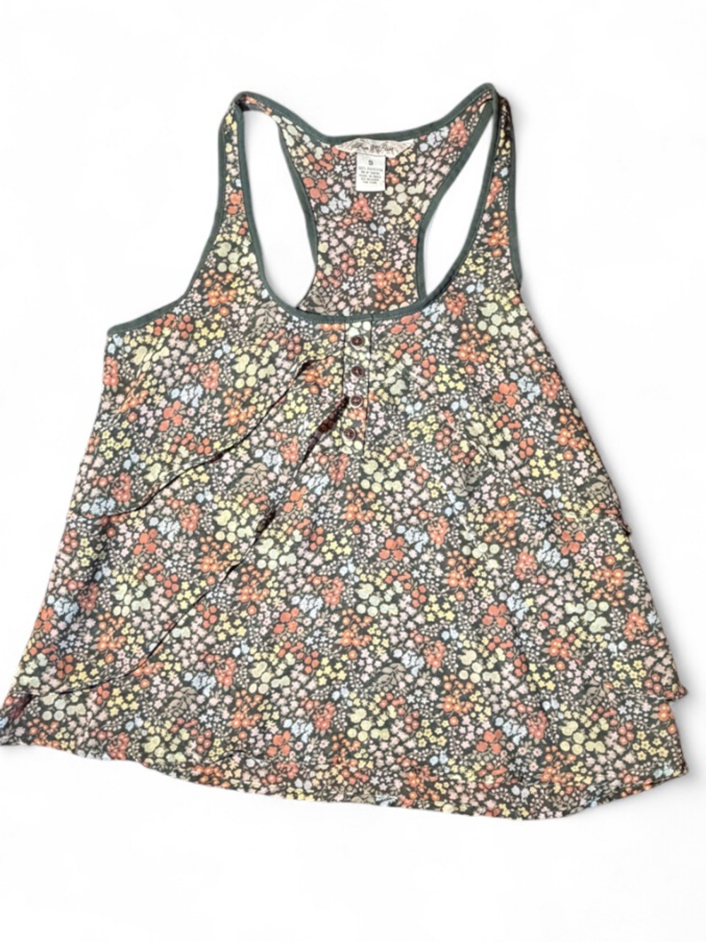 Fun & Flirt Floral Racerback Tank Top | Size Small | Ditsy Boho Sleeveless Top